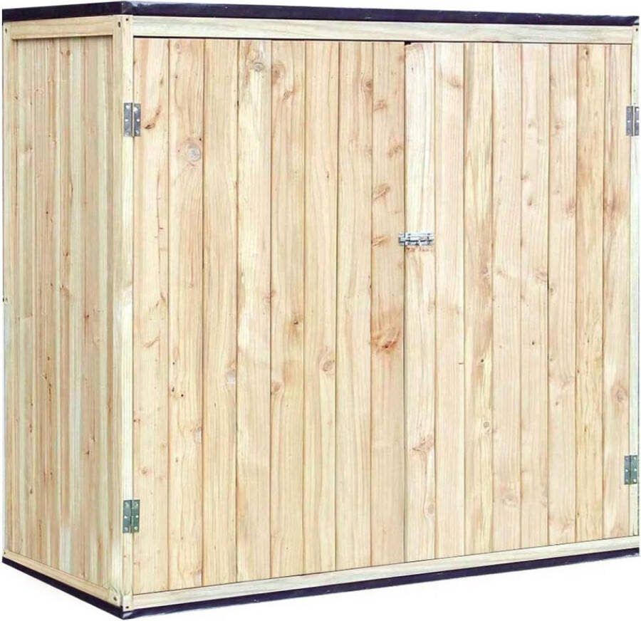 Tuinkast Hout Tuinkist Tuinkasten voor Buiten Tuinberging 140x60x130cm Licht Bruin met Zwart