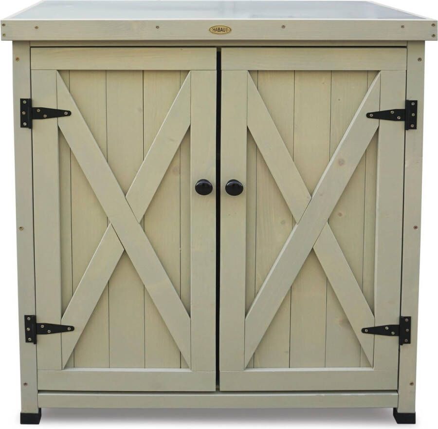 Tuinkast met geïntegreerde plantentafel grijs 80 x 45 x 92 cm