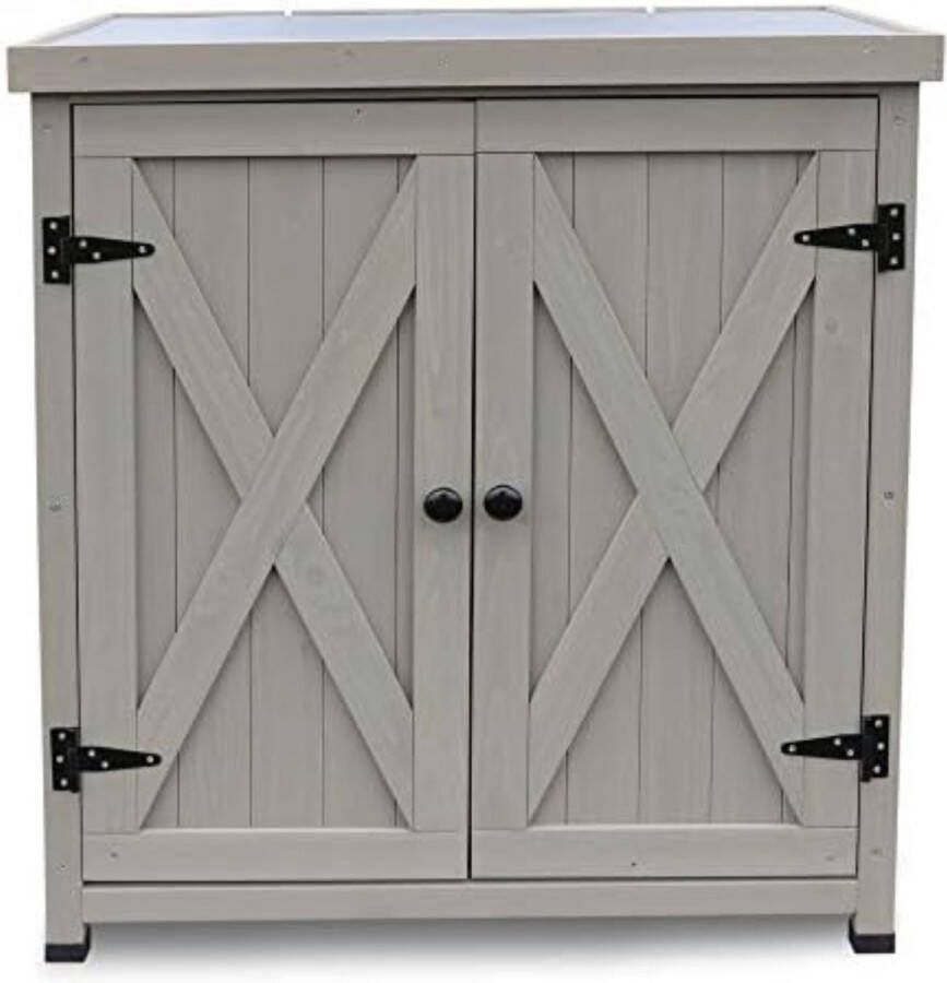 Tuinkast met geïntegreerde plantentafel grijs 80 x 45 x 92 cm