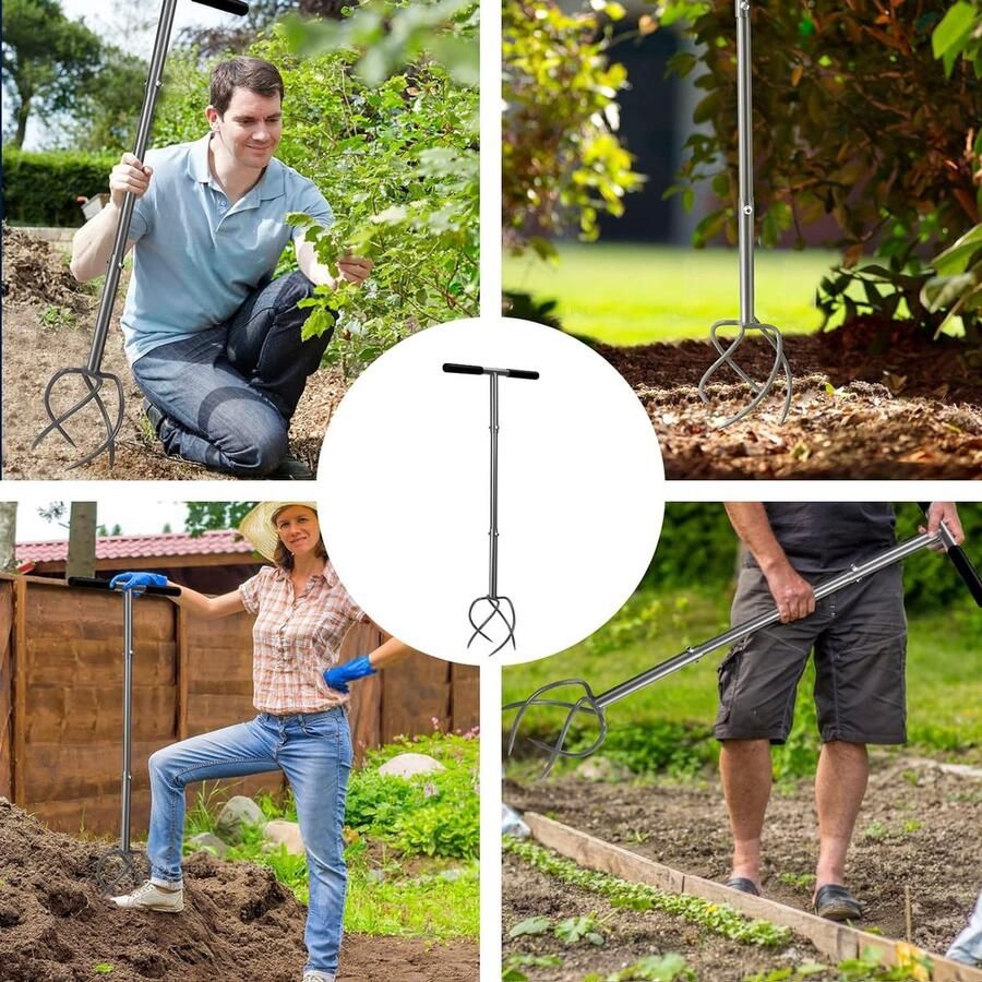 Tuinklauw met 4 tanden cultivator en onkruidverwijderaar in één apparaat in hoogte verstelbaar tuinfrees voor tuinbed