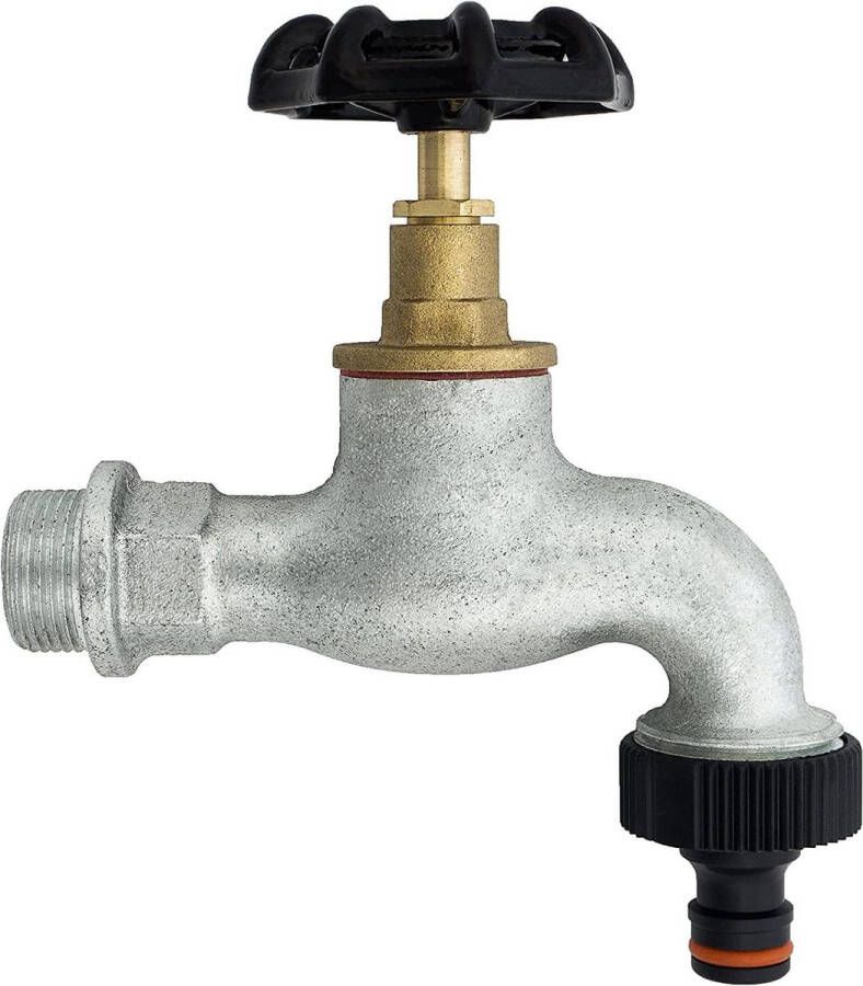 Tuinkraan met Slangkoppeling 3 4 BSP Inlaat 1 BSP Uitlaat Max Druk 10 bar Bedrijfstemperatuur 65°C Gietijzeren Kraan met Paddestoelventiel Zwart Handvat Buitenkraan Gietijzeren 3 4 inch met Slangaansluiting