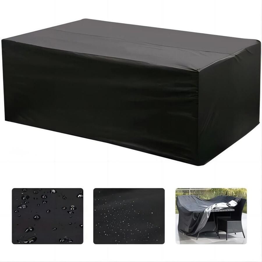 Tuinmeubelhoes 213X132X74cm Buiten Waterdicht Winddicht Stof 210D Oxford Stof Zwart Meubelhoezen met slotgesp Beschermend zeildoek voor tafelstoelmeubilair