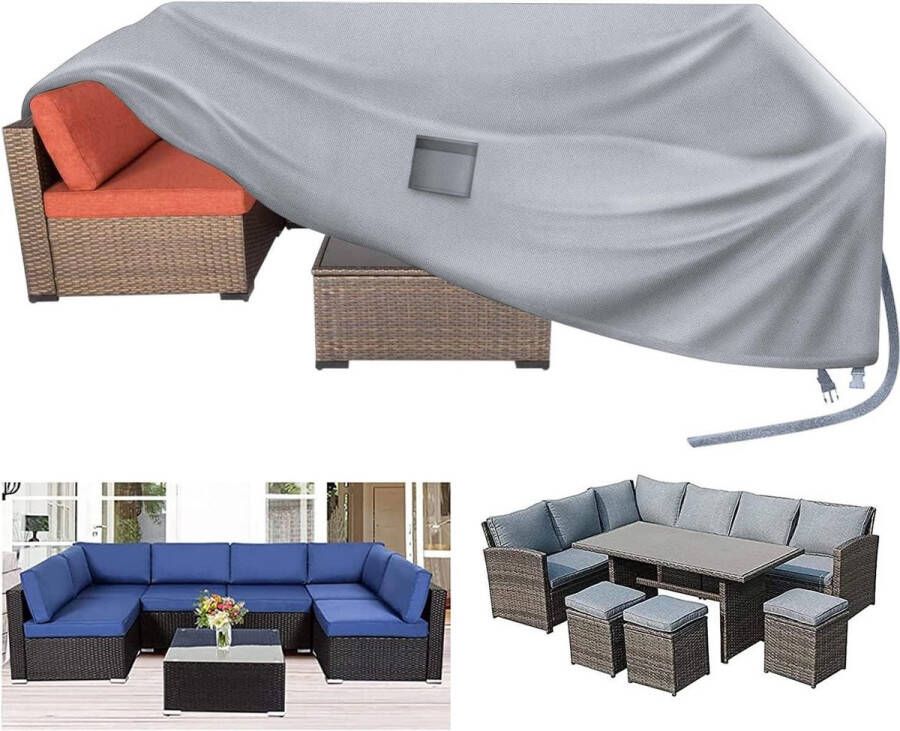 Tuinmeubelhoes 250 x 250 x 90 cm waterdicht terrastafelhoes 420D zwaar belastbare Oxford-stof grijs anti-UV