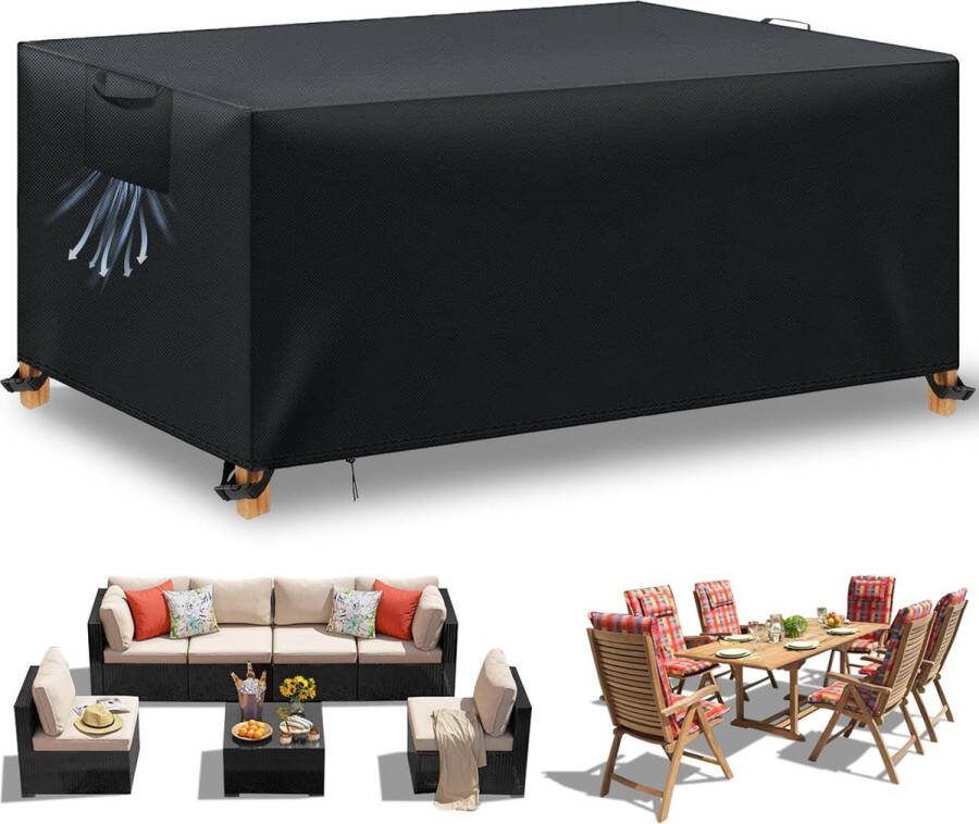 Tuinmeubelhoes Waterdicht zeildoek Tuinmeubelen Winddicht Anti-UV Heavy Duty 420D Oxford-stof voor zitgroep Tuintafels Terrasmeubilair Zwart 180 x 120 x 74 cm