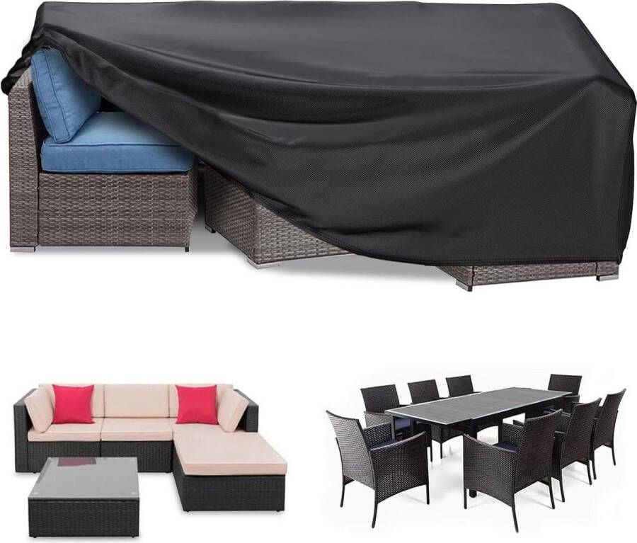 Tuinmeubelhoes waterdicht zware 420D Oxford stof 250 x 200 x 80 cm rechthoekige hoes tuintafel tuinstoelen anti-UV rotan tuinmeubelset chair cover with garden