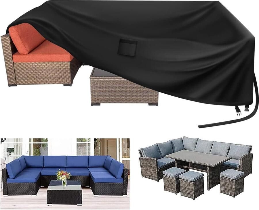 Tuinmeubelhoezen 250 x 250 x 90 cm Waterdicht en winddicht Zwart Anti-UV Terrastafelhoezen 420D Oxford-stof Tuinset