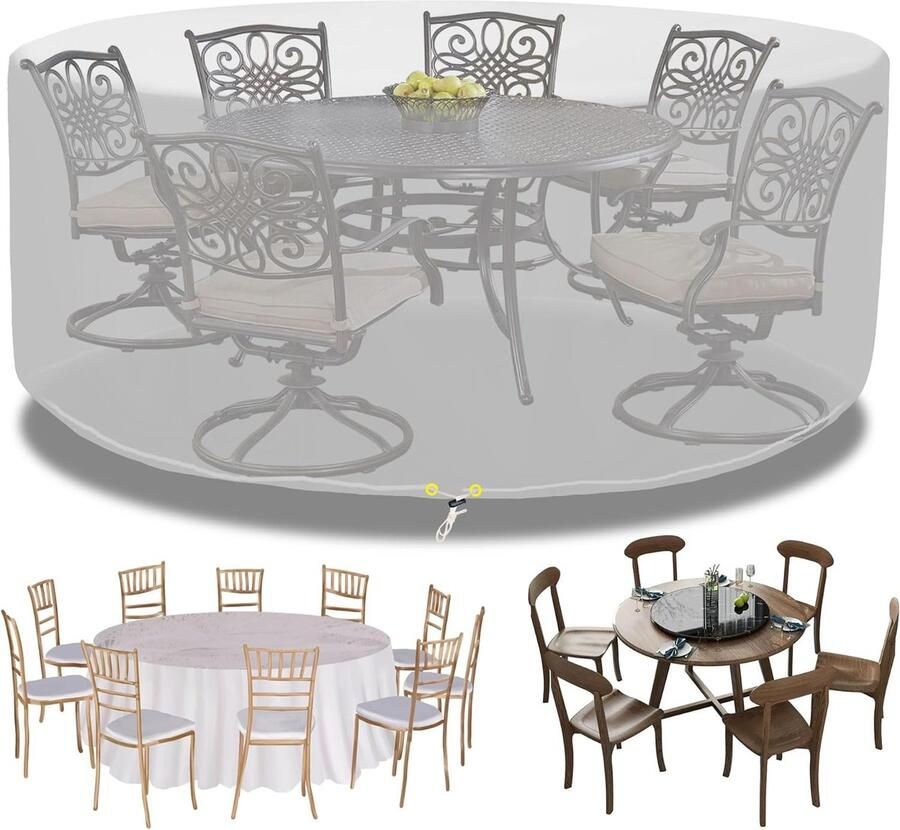 Tuinmeubelhoezen waterdichte tuintafelhoes 300 x 90 cm buitentafelhoezen voor tuinmeubelen tuinhoezen rond ademend polyethyleen voor tafel en stoel transparant