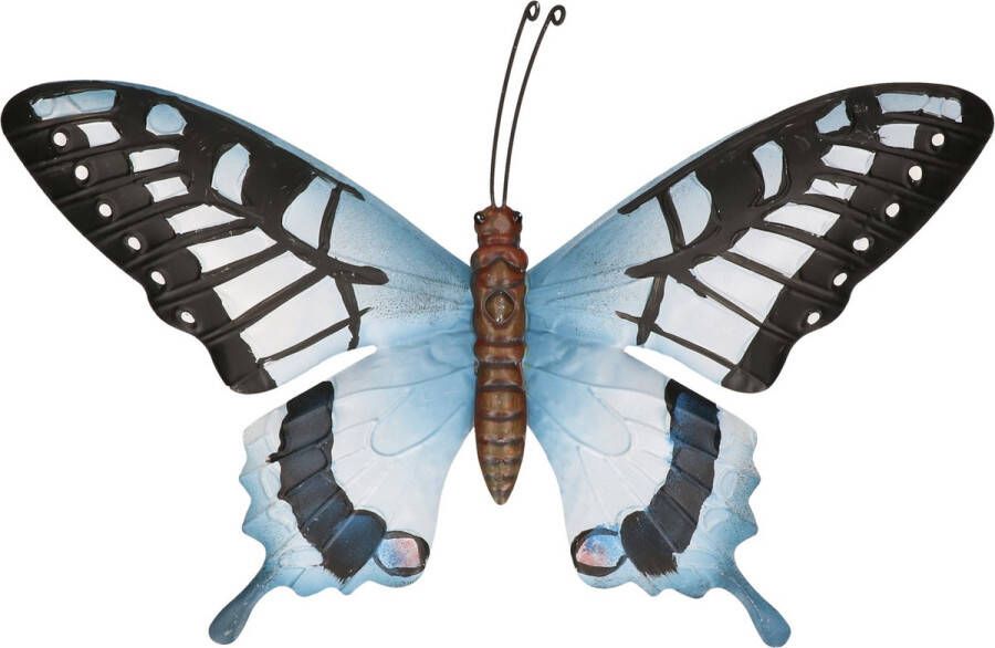 Merkloos Sans marque Tuin schutting decoratie grijsblauw zwarte vlinder 35 cm Tuin schutting schuur versiering docoratie Metalen vlinders