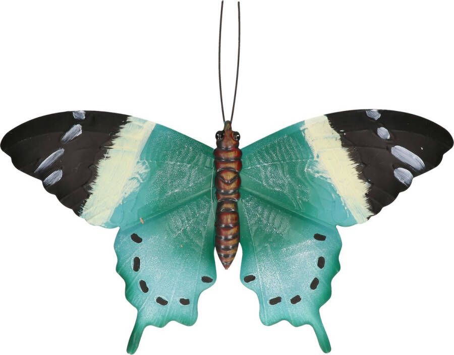 Merkloos Sans marque Tuin schutting decoratie lichtblauw zwarte vlinder 44 cm Tuin schutting schuur versiering docoratie Metalen vlinders