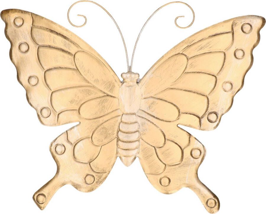 Tuin schutting decoratie vlinder goud zilver metaal 39 x 32 cm muurvlinder