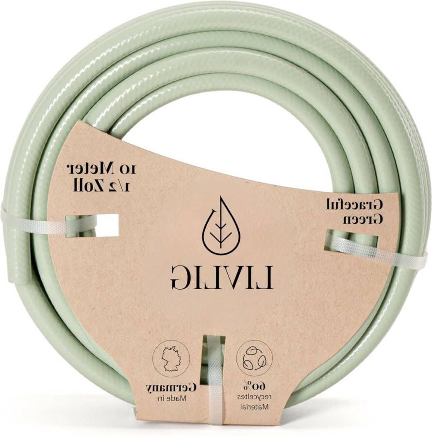 Tuinslang 10m 1 2 inch waterslang van gerecycled materiaal vormvast groen LIVLIG Made in Germany