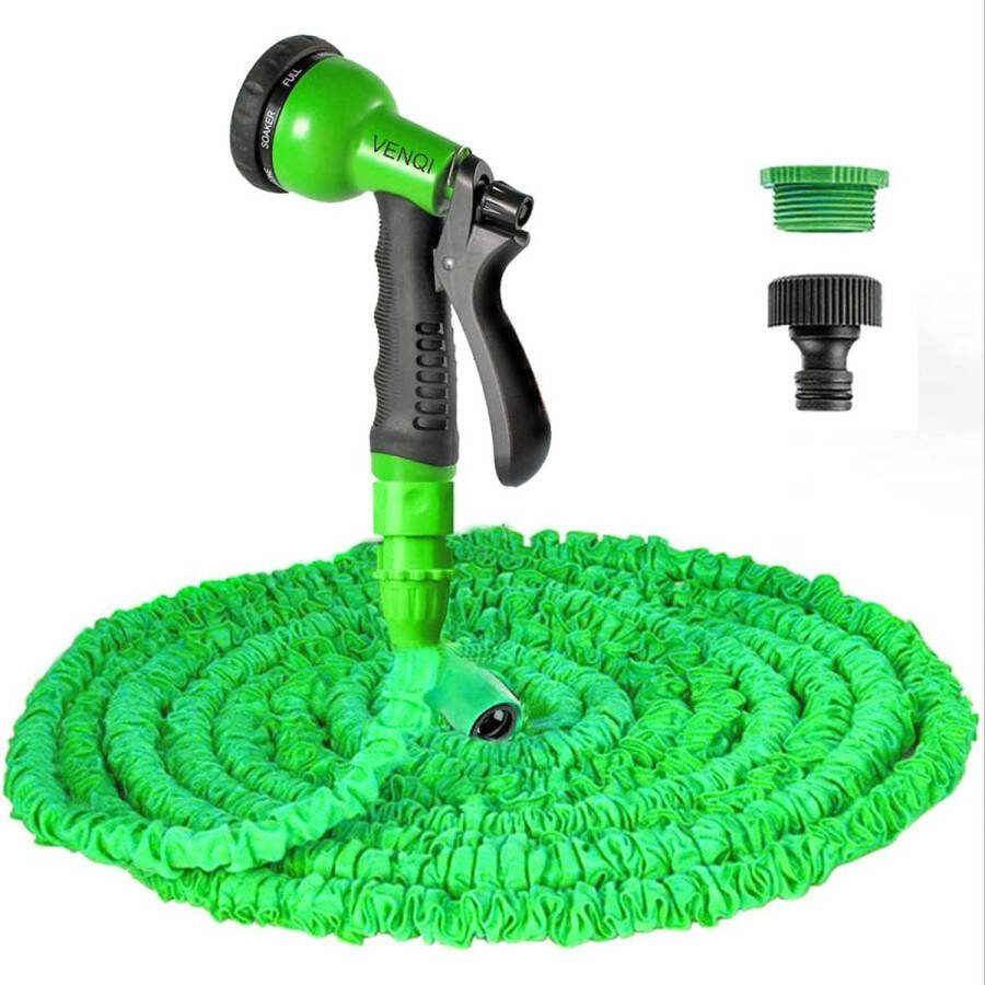 Tuinslang 7 5 m flexibele waterslang met 8 patroonsproeier lekvrije intrekbare krachtige slang met 3 4 inch 1 2 inch aansluitingen (7 5 m groen)