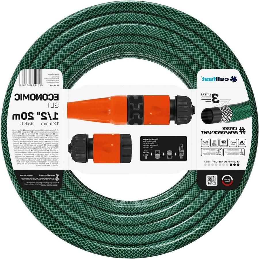 Tuinslang Set ECONOMIC flexibel 3-laagse slang Polyester gekruist gevlochten UV-bestendig Groen 20x 1 x 1 cm Tuinslang