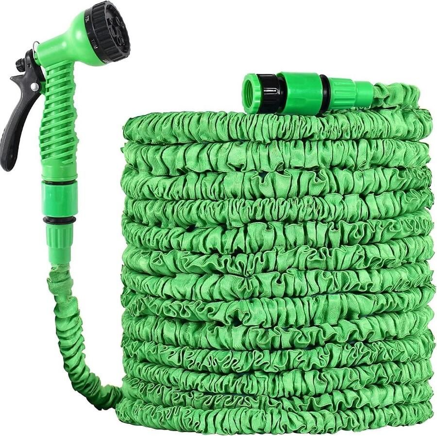 Tuinslang slangpijpen met 7 modi waterspuitpistool Uitbreidbaar slangpijp spuitpistool Tuinslanghaspel magische waterpijp 22 meter groen