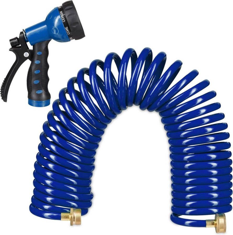 Tuinslang spiraal tot 10 meter Flexibele waterslang met sproeikop Blauw
