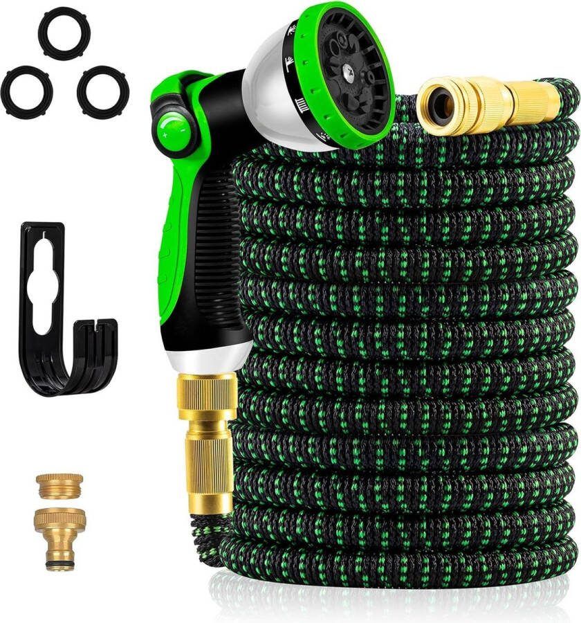 Tuinslang Uitbreidbaar Verbeterde 3-laags Latex No-knik Flexibel Waterslang 3 4 & 1 2 Metalen Connector 10 Functie Sproeikop 50FT Tuinslang