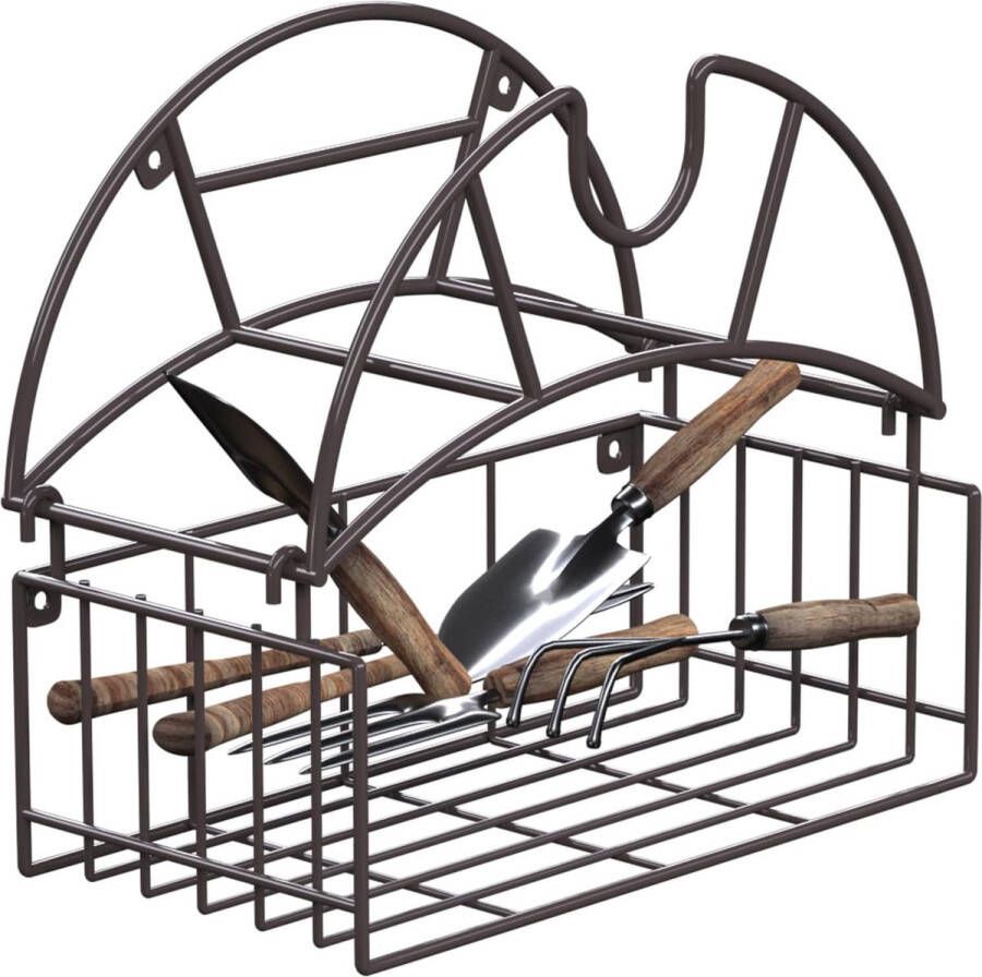 Tuinslanghouder robuuste waterslanghouder met opbergmand voor gereedschap aan de muur gemonteerde slangorganizer voor maximaal 150 voet decoratieve slanghouder voor buiten