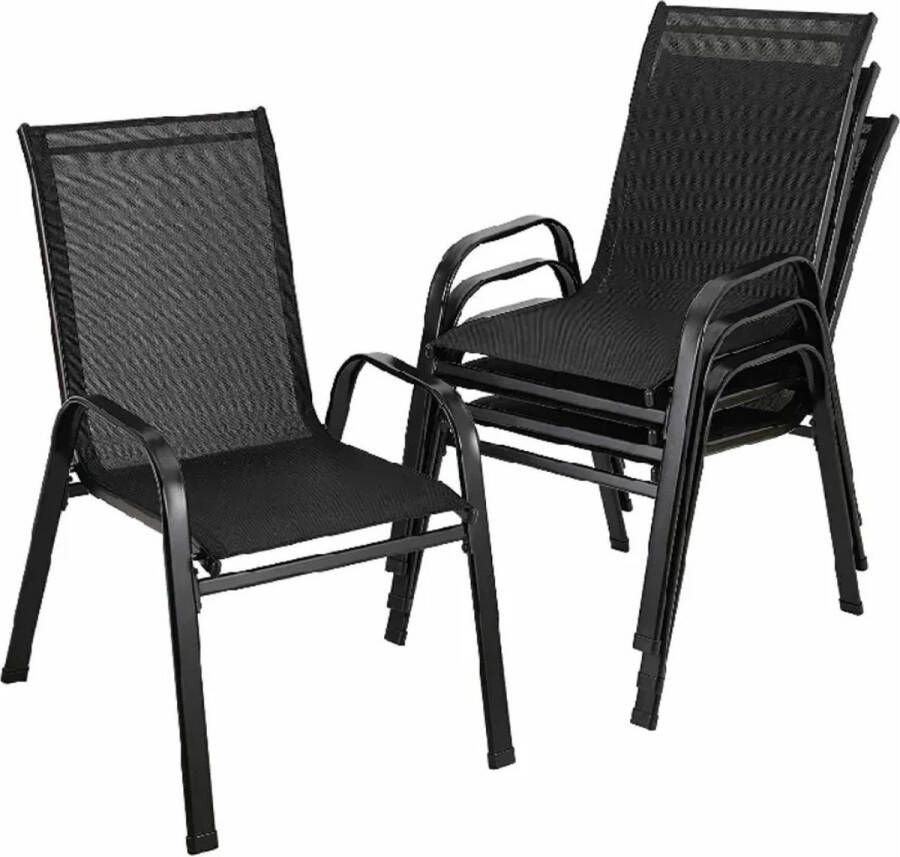 Tuinstoelen 4 stuks Campingstoelen Staal-Ijzer + Teslin Stof Stapelbaar Hoge Rugleuning Balkonstoel Zwart