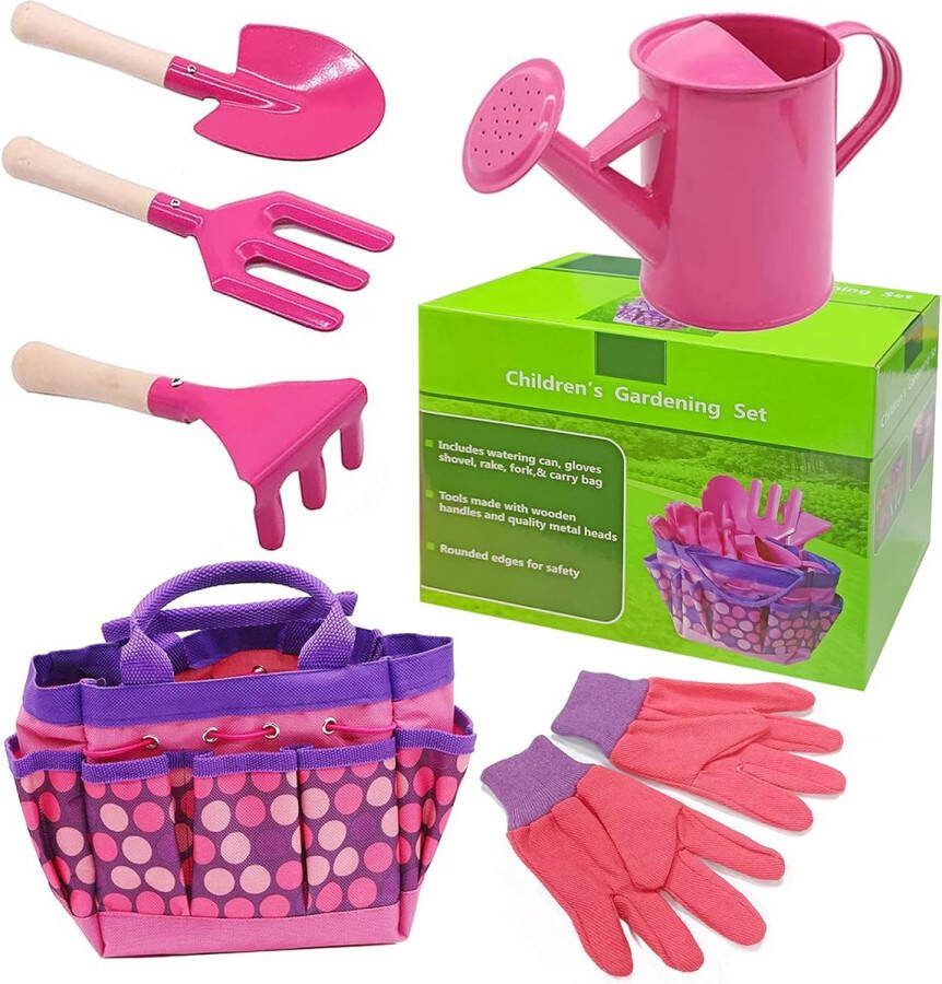 Tuintas voor kinderen set van 6 tuingereedschap voor kinderen speelgereedschap tuin met draagtas sproeier gieter hark schep schop handschoenen voor kinderzandbak strand