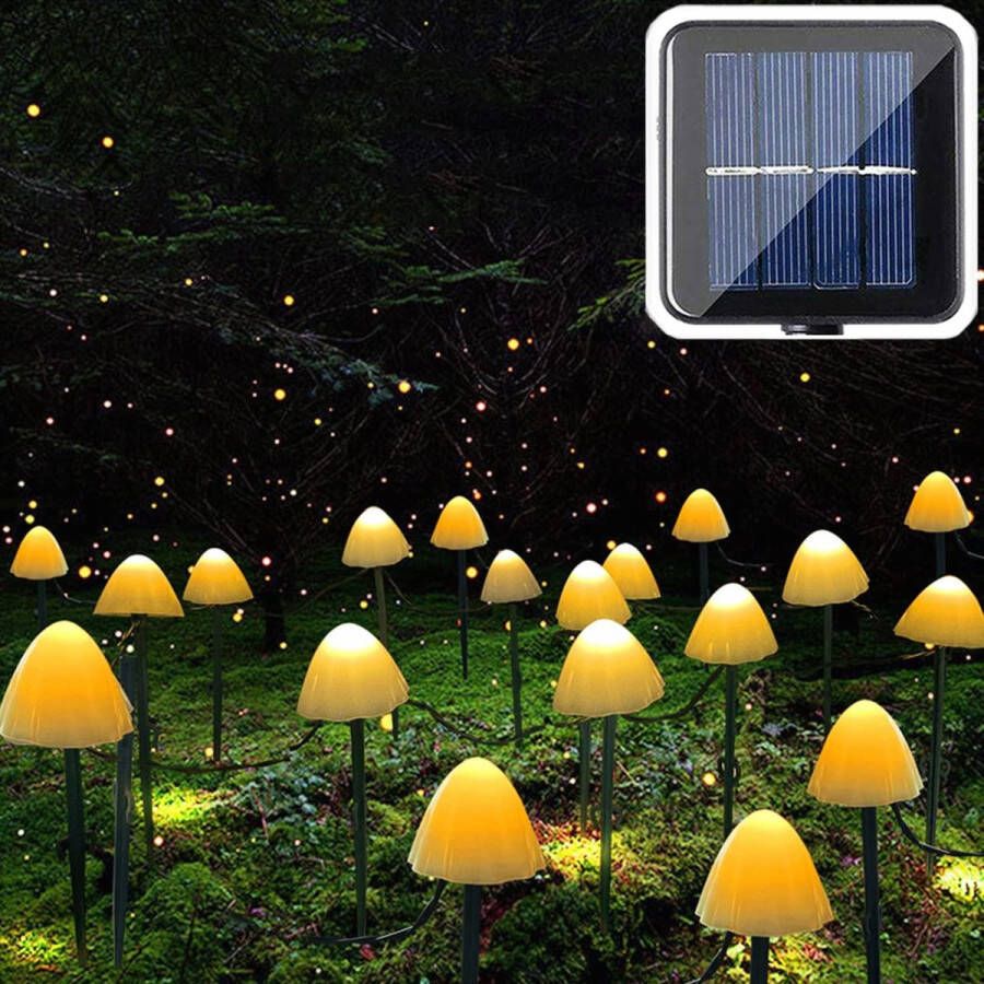 Tuinverlichting Betovering: 20 LED Paddenstoel Lichtsnoer op Zonne-energie