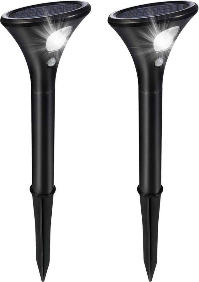 Tuinverlichting op Zonne-energie 2 stuks Solarlampen voor buiten 2 modi zonnelampen met bewegingsmelder padverlichting IP65 waterdicht auto aan-uit landschapsverlichting buitenlicht