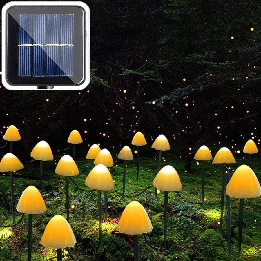 Tuinverlichting op Zonne-energie 20 Led-tuinlampen Paddenstoelvorm Buiten 5 m Lichtsnoer 8 Modus Waterdicht Decoratie Binnenplaats Trottoir Pad Bruiloft Feest Kerstboom Verjaardag Warm Wit