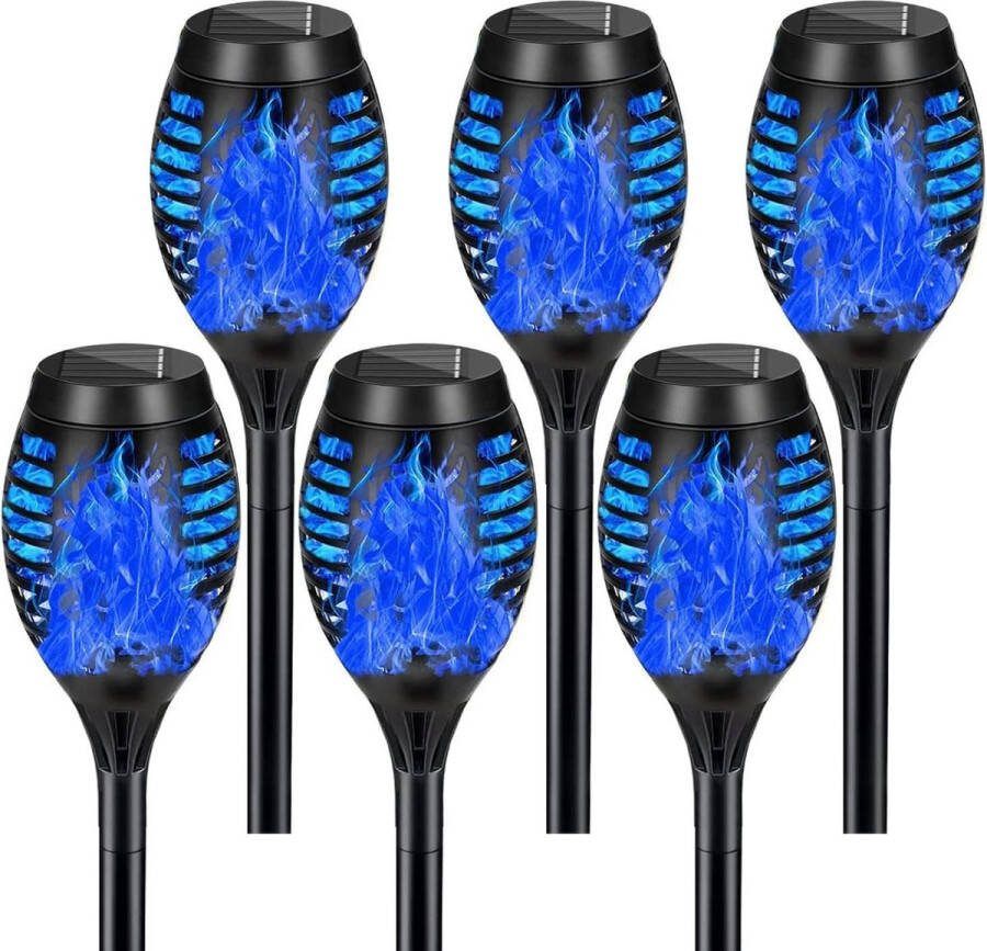 Tuinverlichting op Zonne-energie 6-delige decoratieve solarlampen blauw vlameffect IP65 waterdicht voor tuin gazon Halloween decoratie