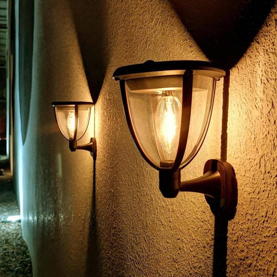 Tuinverlichting op zonne energie LED Wandlamp Warm Wit 2700K IP65 Waterdicht Buitenlamp Muurverlichting Solarlampen voor Buiten 2 Stuks LED Zonne-licht Post Lichten 2 Modi Tuin Terras