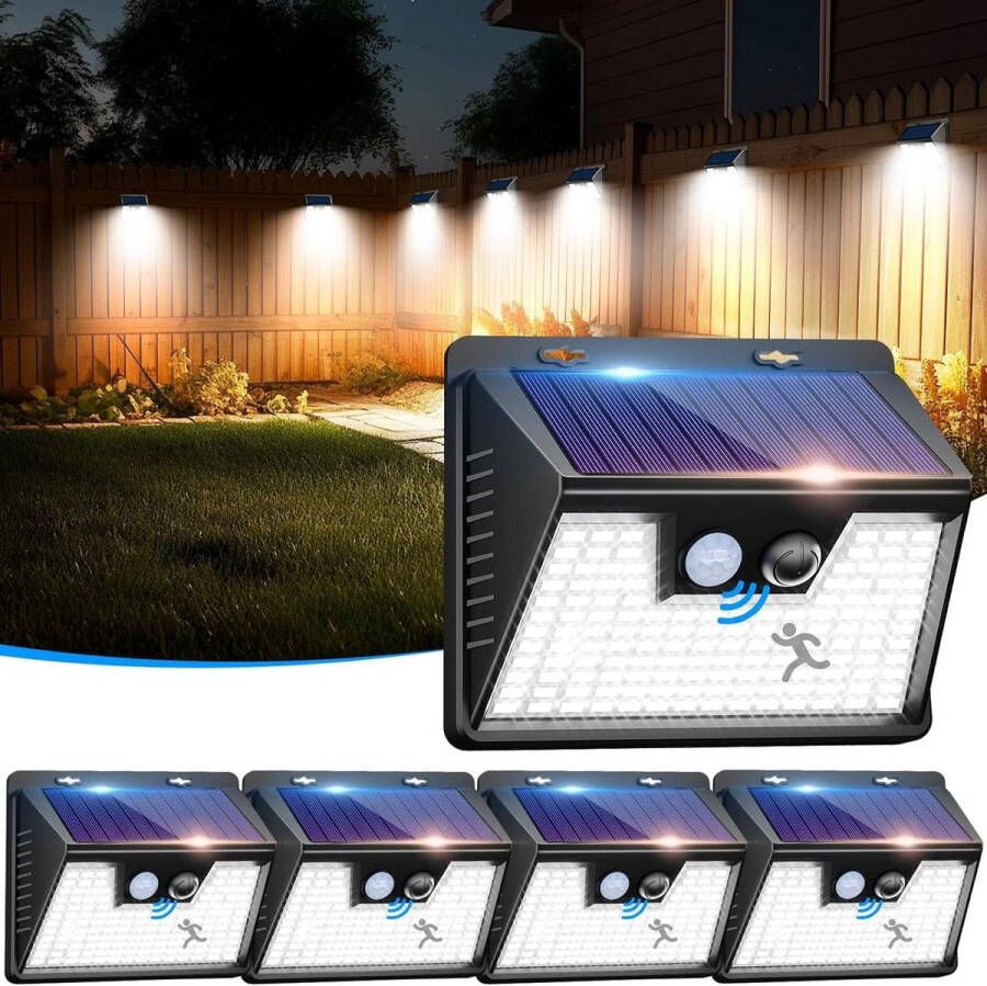 Tuinverlichting op Zonne-energie Solarlampen met bewegingsmelder 140 leds 3 modi 180° IP65 waterdicht buitenlamp 5 stuks