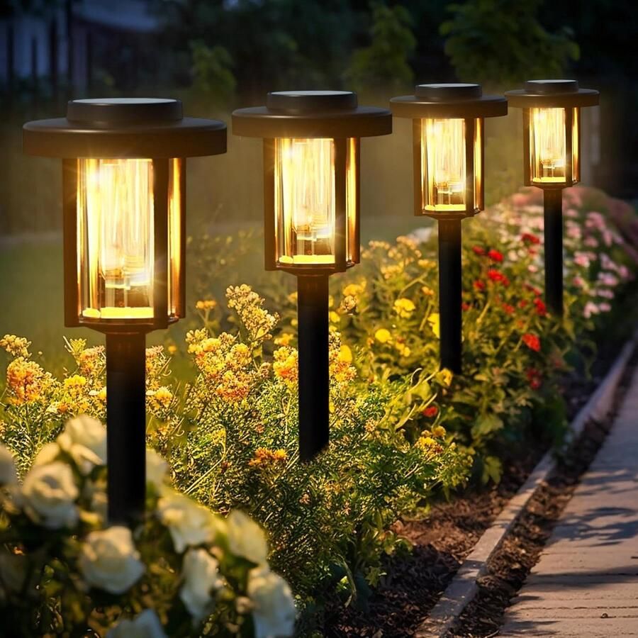 Tuinverlichting op Zonne-energie Solarverlichting 4 stuks led-tuinpadverlichting waterdichte padverlichting voor tuin terras landschap loopbrug warmwit