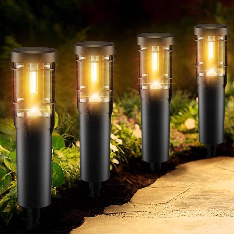Tuinverlichting op Zonne-energie Solarverlichting 4 stuks Padverlichting 900mAh Warm IP65 Waterdicht Automatisch aan-uit Buiten Gazon Binnenplaats Decoratie Oprit