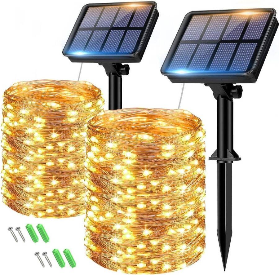 Tuinverlichting op Zonne-energie Solarverlichting Lichtsnoer Buiten 2 x 15m 150 leds-weerbestendig 8 modi IP65 Waterdicht Koperdraad Tuin Terras