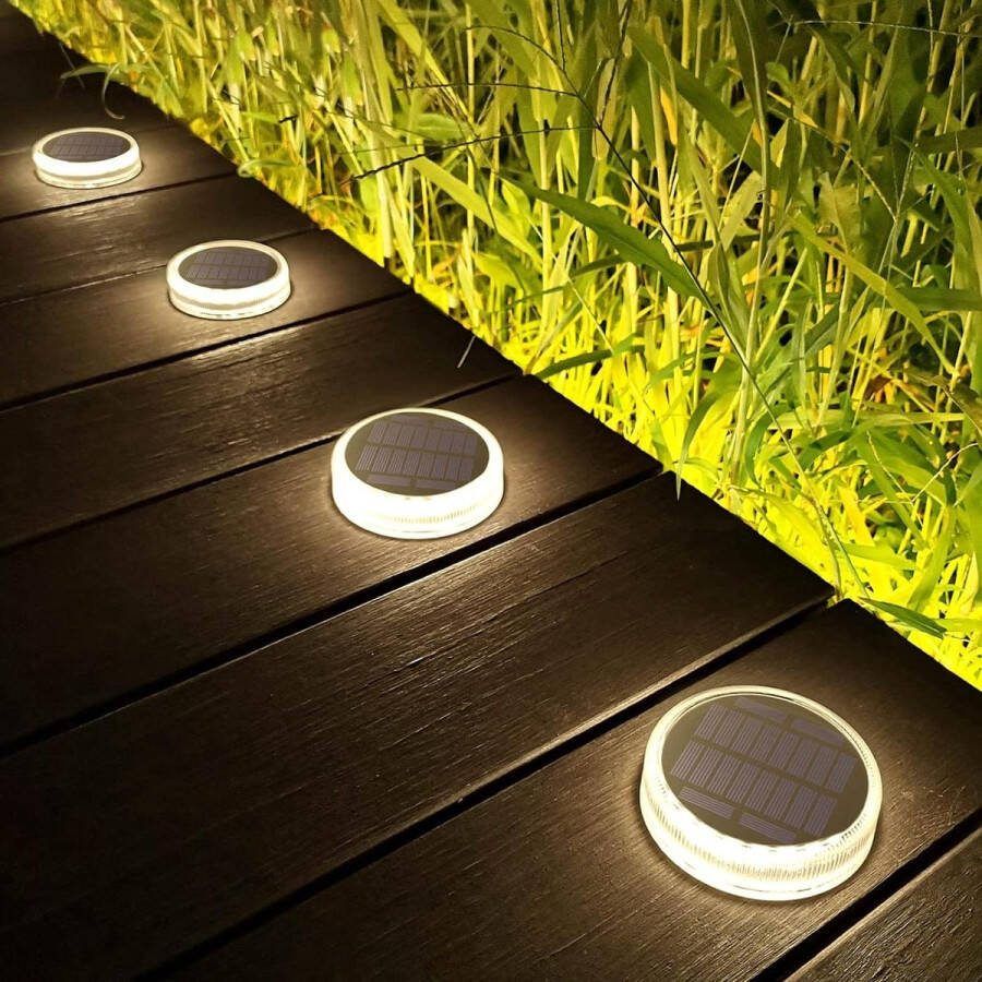 Tuinverlichting op Zonne-energie Solarverlichting Solarlampen Buitenlamp Zonnelamp IP68 Waterdicht Tuinverlichting Zonnedekverlichting Staplichten Auto Aan-Uit Tuin Hek Trap Pad Verlichting Natuurlijk Wit 4000K