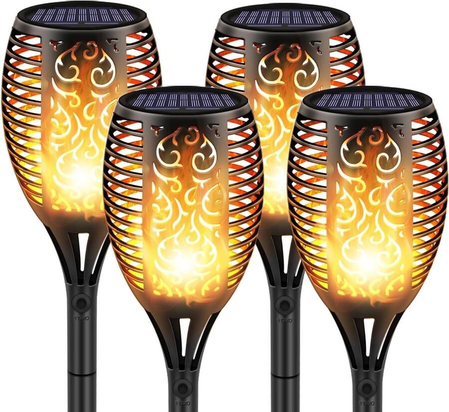Tuinverlichting op Zonne-energie Tuinfakkels 4 stuks IP65 waterdicht Vlam warm licht 96 leds Lichtsensor