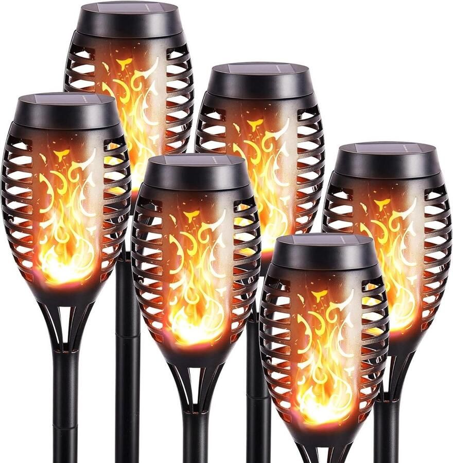Tuinverlichting op zonne energie Tuinfakkels op Zonne-Energie 6 Stuks Zonne Fakkel met Realistisch Vlameffect IP65 Waterdicht voor Buiten Achtertuin Tuinen Gazonverlichting
