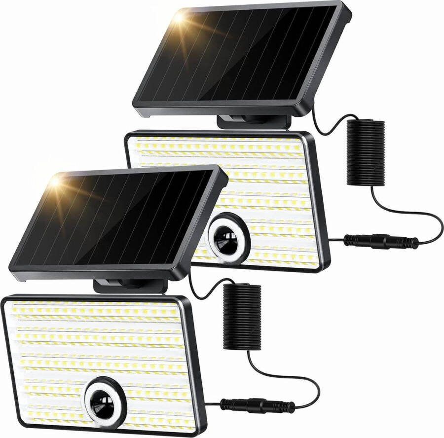 Tuinverlichting op zonne energie Zonnelampen voor buiten IP65 Waterdichte Solarlamp Buiten met bewegingsmelder 3000 lumen Superhelder wandlamp op zonne-energie voor tuin beveiligingsverlichting met 5m kabel 2pcs
