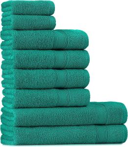 Tuiste Handdoekenset turquoise | %100 katoenen handdoekenset 8-delig | 2x badhanddoeken set 4x handdoeken 2x gastendoekjes | zacht en absorberend | Kleur: turquoise