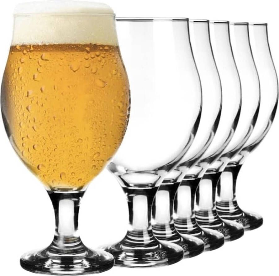 Tulpvorm Bierglazen 570ml Luxe Bierpullen voor Pils Lager en Stout Hittebestendig en Duurzaam Glaswerk Perfect voor Thuis Feesten en Bars Stijlvolle Bierglazen Set 6 Stuks