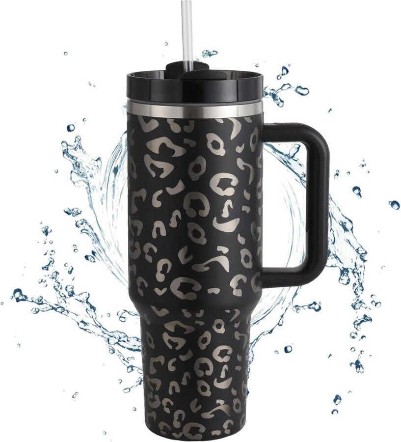 Tumbler met rietje met deksel en handvat 1 2L koffiekopje reismok roestvrij staal vacuüm geïsoleerde reismok auto koffiekopje waterfles thermoskan voor hete ijsdranken