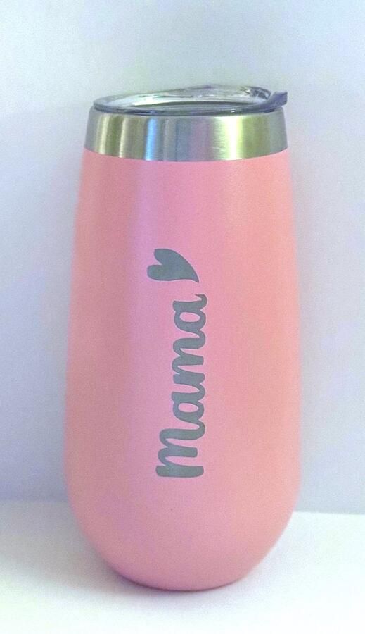 Tumbler Stainless Steel -wine tumbler wijnglas zonder voet RVS isolerend 175ml kleur rosé duurzaam met deksel Moederdag Champagne Mama hartje