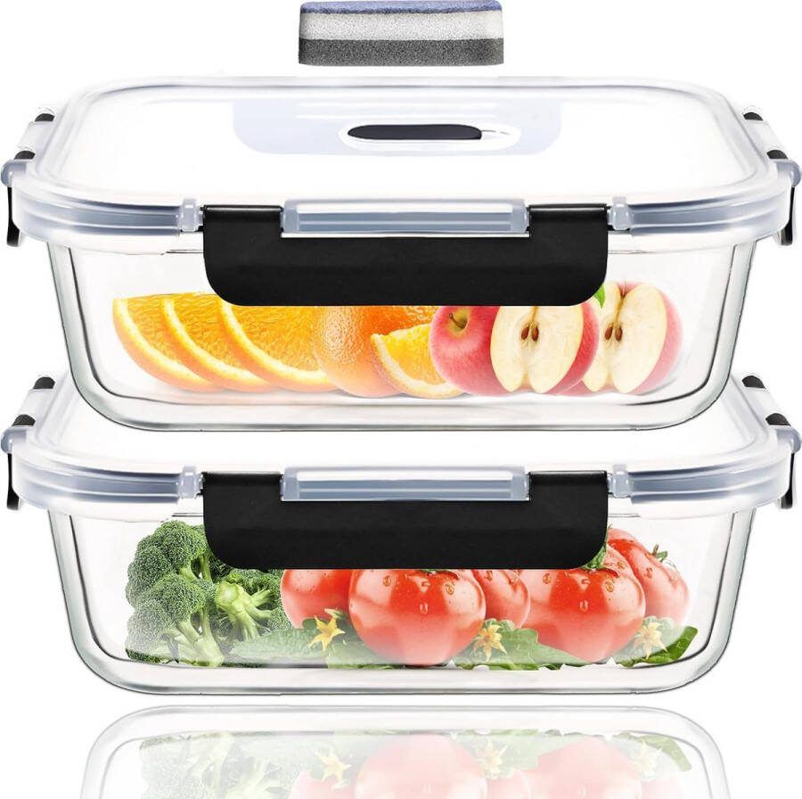 Tupperware potjes van glas 2 containers + 2 deksels glazen kom met deksel 1040 ml magnetronbestendig servies glas draagbaarheid maaltijdbereidingscontainer Retain Fresh glazen container met deksel