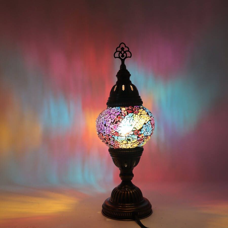 Merkloos Sans marque Turkse Lamp Mozaïek Lamp Tafellamp Marokkaanse Lamp Oosterse Lamp Recht model Ø 12 cm Hoogte 30 cm Authentiek Handmade Kleurrijk
