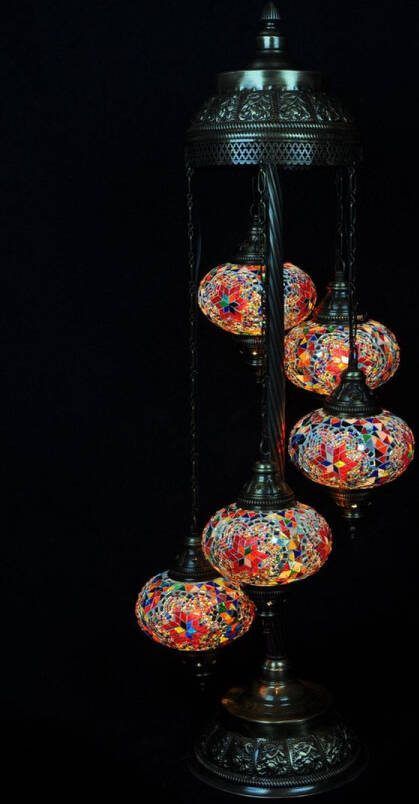 Lifestyle Trading Staande lamp vloerlamp multicolour 5 bollen glas mozaïek Turkse lamp oosterse lamp