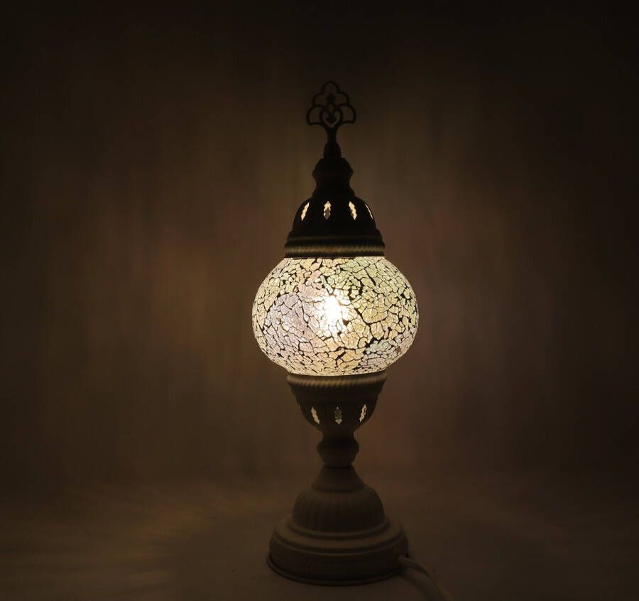 Merkloos Sans marque Turkse Lamp Wit Mozaïek Lamp Tafellamp Marokkaanse Lamp Oosterse Lamp Recht Hoog model bol diameter Ø 12 cm Hoogte 42 cm Authentiek Handmade Kleurrijk