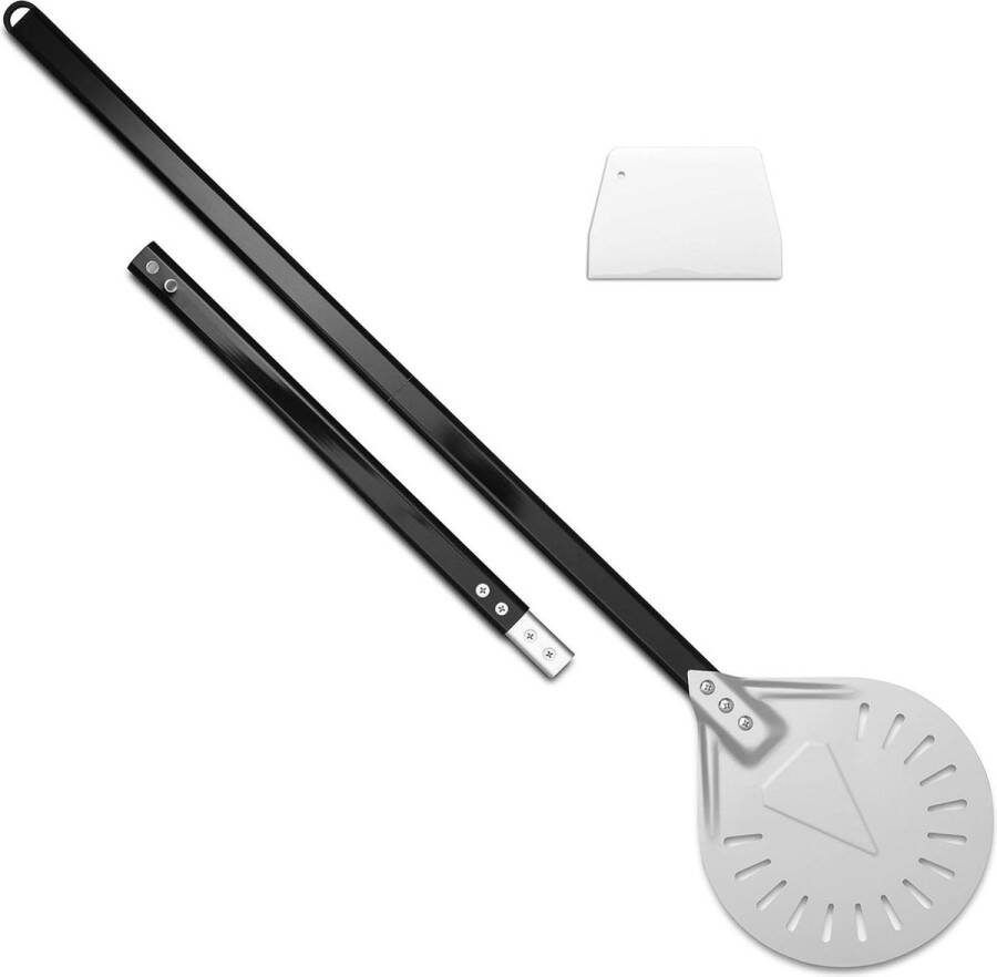 Turning Pizza Peel 9 inch rond geperforeerd metaal afneembaar lang zwart handvat professionele kwaliteit bakstenen oven deegschraper 16-32 inch lengteopties
