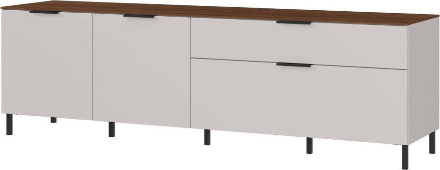 TV-meubel Amalfi Walnoot Zand Breedte 164 cm Hoogte 47 cm Diepte 47 cm Met lades Met openslaande deuren