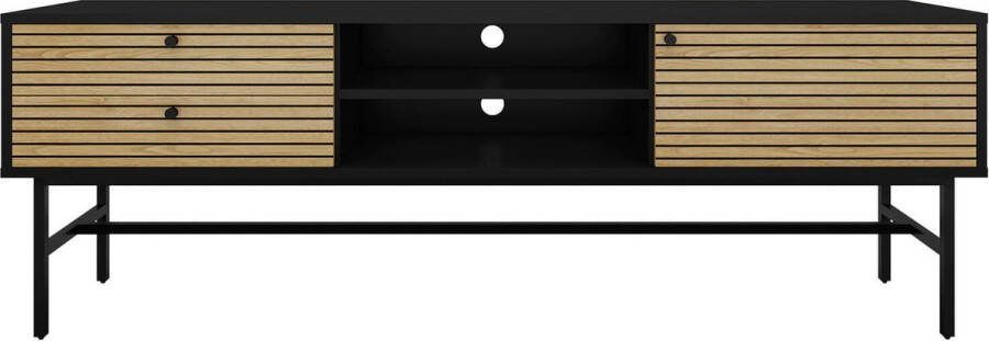 TV-meubel Eiken-Zwart Eiken Zwart MDF Breedte 150 cm Hoogte 60 cm Diepte 40 cm Met lades Met planken Met openslaande deuren