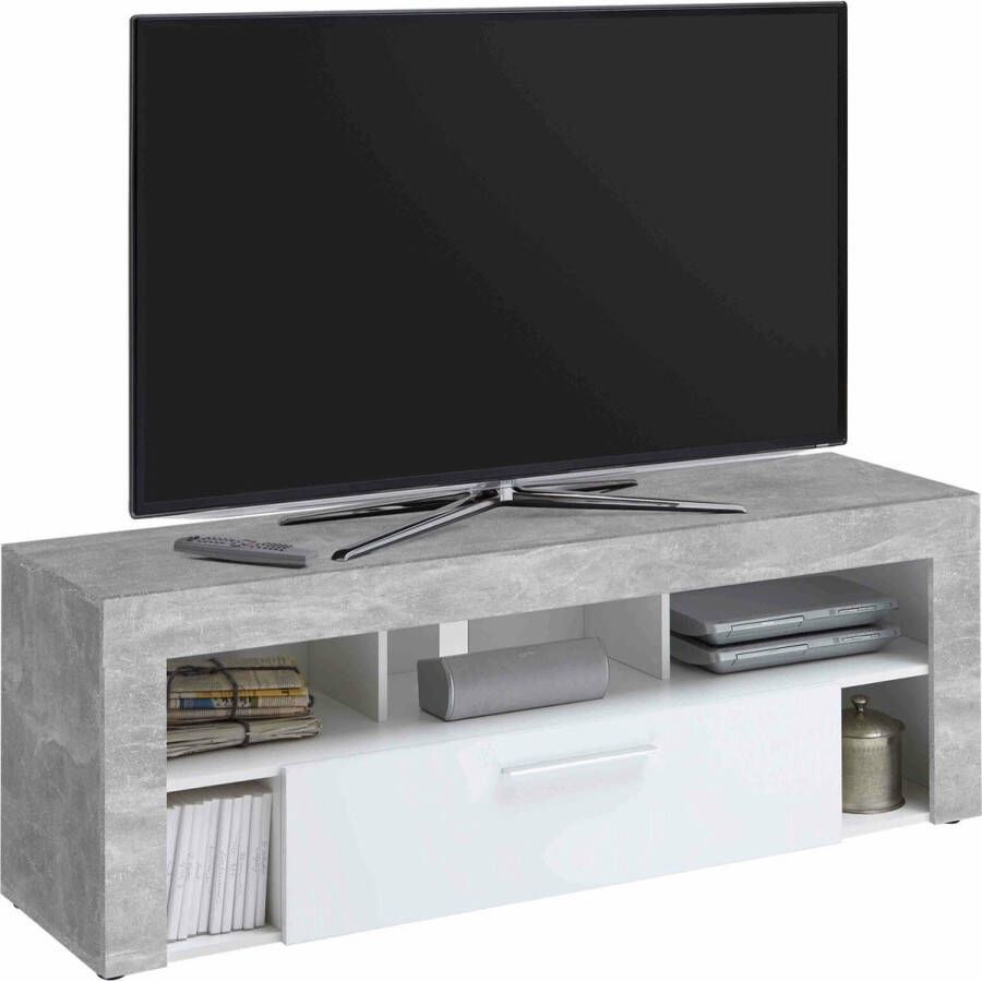 TV-meubel Enrico Beton Wit Breedte 150 cm Hoogte 53 cm Diepte 41.4 cm Met lades Met planken Zonder deuren