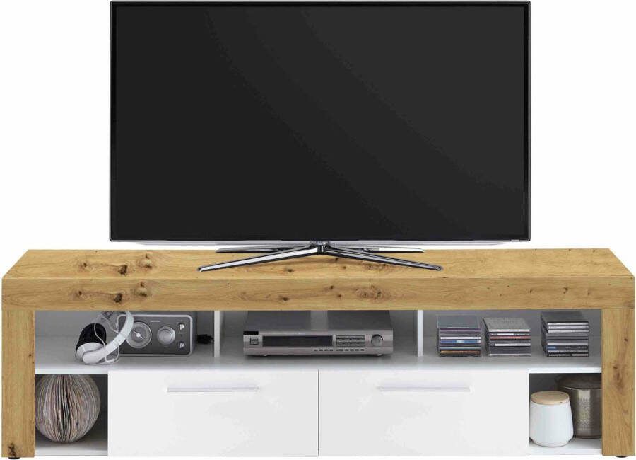 TV-meubel Enrico Wit Artisan Eiken Breedte 180 cm Hoogte 52.8 cm Diepte 41.3 cm Met lades Met planken Zonder deuren