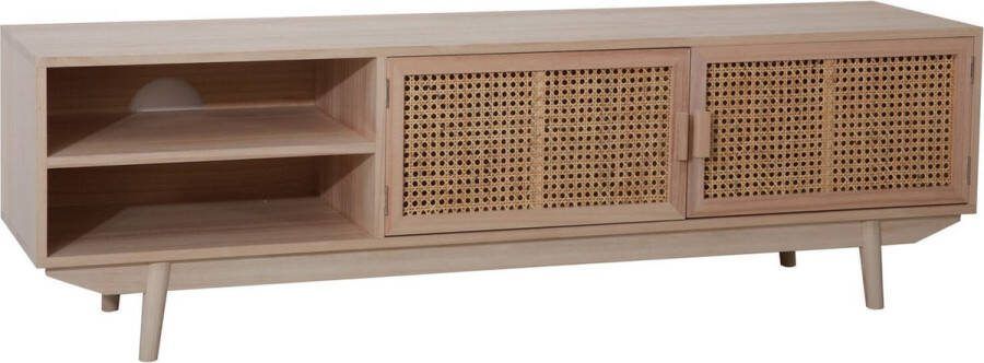 TV-meubel Freja Rotan MDF Breedte 150 cm Hoogte 45 cm Diepte 36 cm Met planken Met openslaande deuren